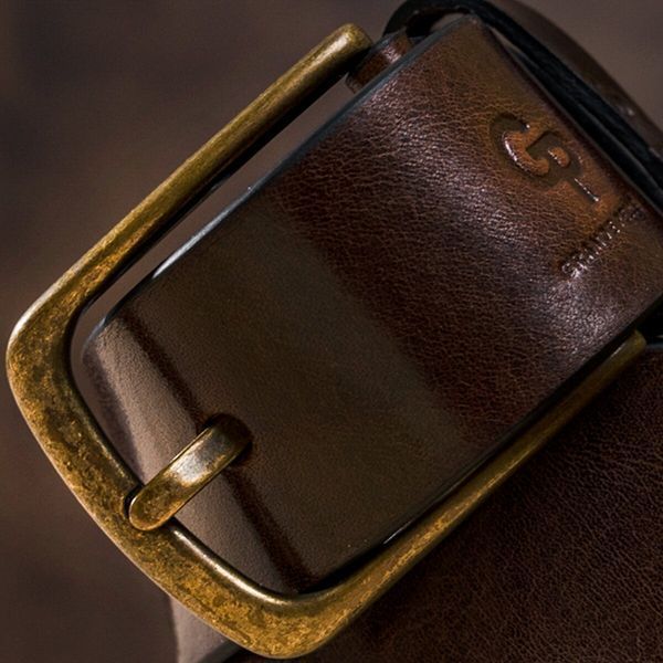 Ремень мужской с круглой латуниевой пряжкой Grande Pelle 11269 Красно-коричневый 11269 фото
