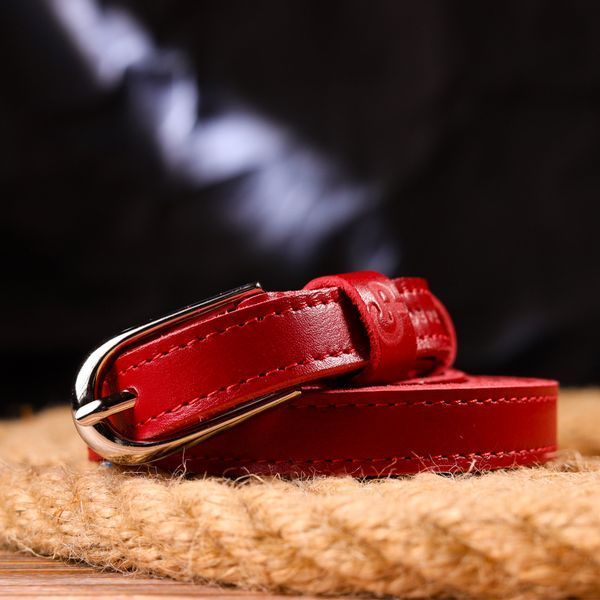 Narrow women's belt made of genuine leather Grande Pelle 21440 Red 21440 фото