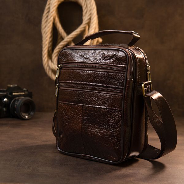 Men's compact messenger with 2 compartments Vintage 20455 Brown 20455 фото