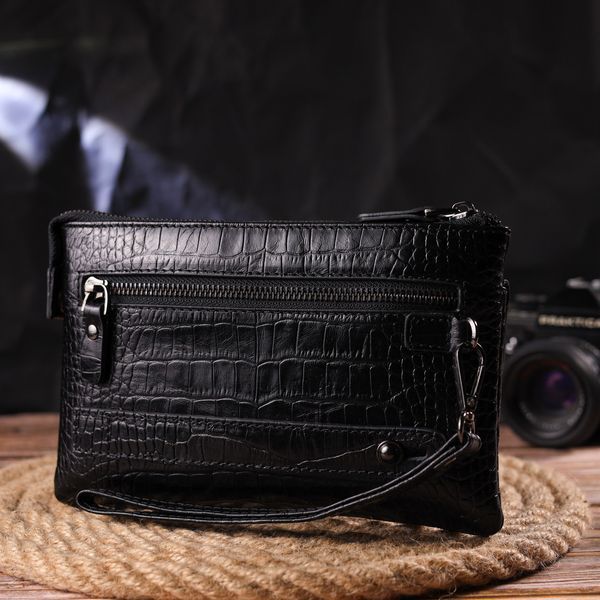 Practical clutch for men made of genuine textured leather CANPELLINI 21549 Black 21549 фото