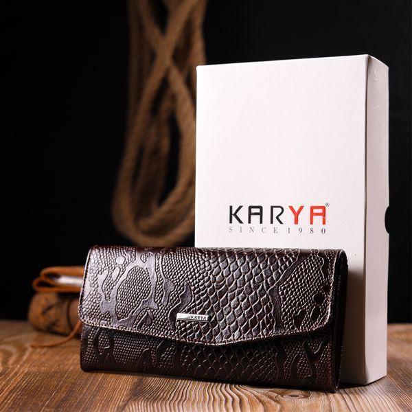 Лакированный женский кошелек с клапаном из фактурной кожи под рептилию KARYA 21114 Коричневый 21114 фото