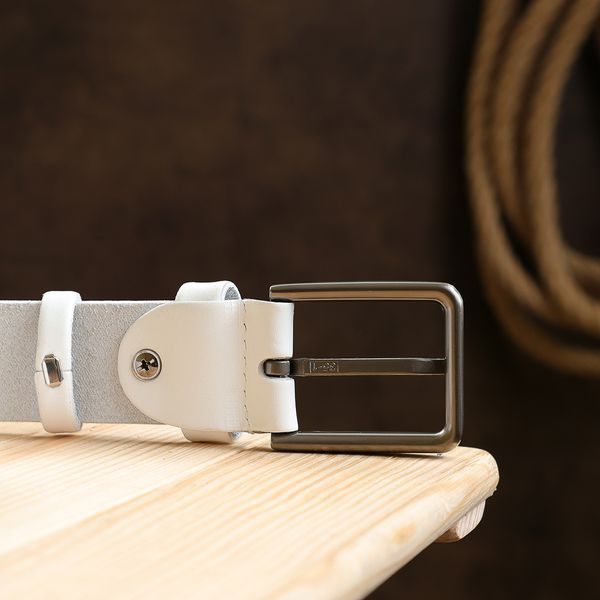 Universal belt made of genuine leather Vintage 20703 White 20703 фото