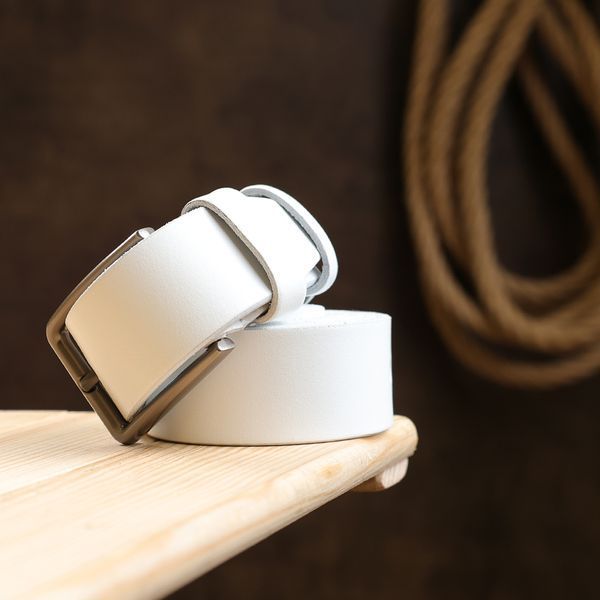 Universal belt made of genuine leather Vintage 20703 White 20703 фото