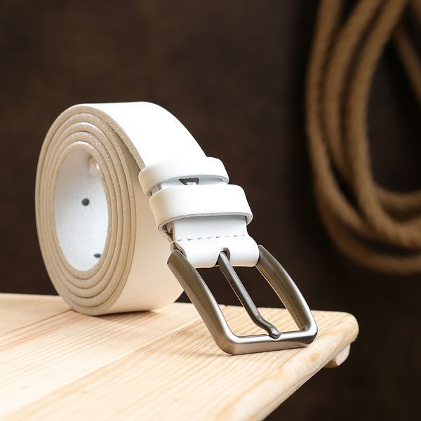 Universal belt made of genuine leather Vintage 20703 White 20703 фото