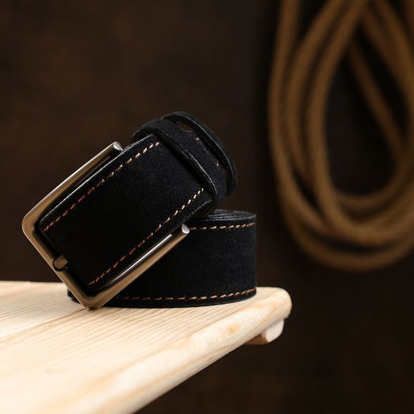 Original suede belt for men Vintage 20704 Black 20704 фото