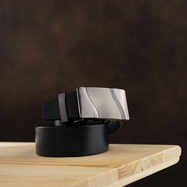 Men's belt with wave buckle Vintage 20336 Black 20336 фото