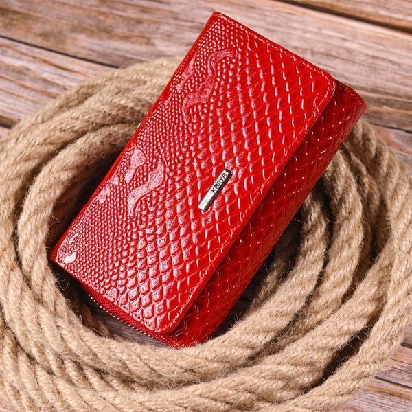 Bright women's purse made of patent textured leather KARYA 21428 Red 21428 фото