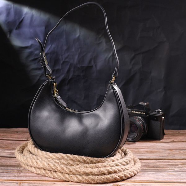 Fashionable women's hobo bag made of genuine smooth leather 21288 Vintage Black 21288 фото