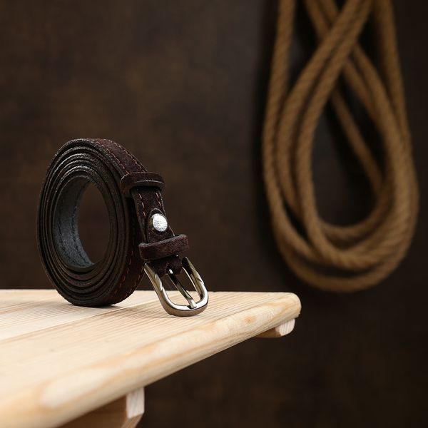 Suede elegant women's belt Vintage 20757 Dark brown 20757 фото