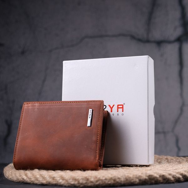 Men's vertical wallet without clasp in vintage leather KARYA 21363 Red 21363 фото