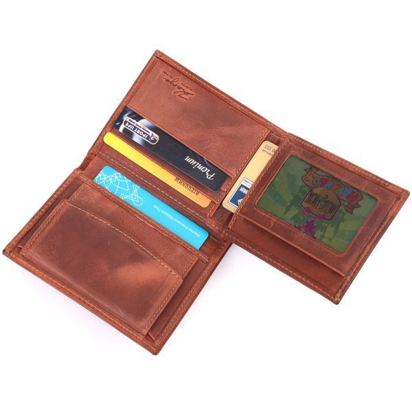 Men's vertical wallet without clasp in vintage leather KARYA 21363 Red 21363 фото