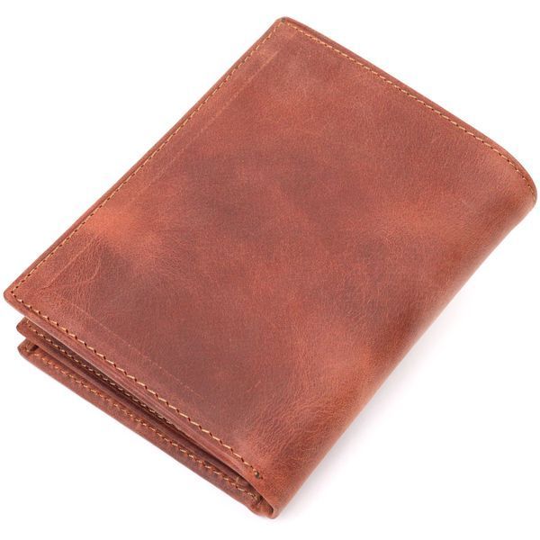 Men's vertical wallet without clasp in vintage leather KARYA 21363 Red 21363 фото
