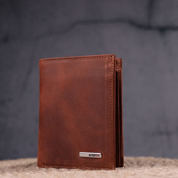 Men's vertical wallet without clasp in vintage leather KARYA 21363 Red 21363 фото