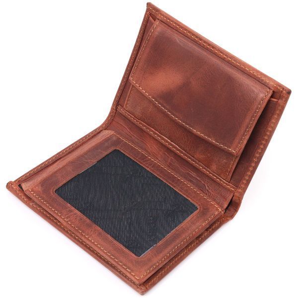 Men's vertical wallet without clasp in vintage leather KARYA 21363 Red 21363 фото