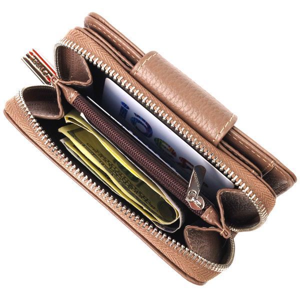 Reliable vertical wallet for women with a coin holder with a zipper made of genuine leather flotar CANPELLINI 21606 Beige 21606 фото