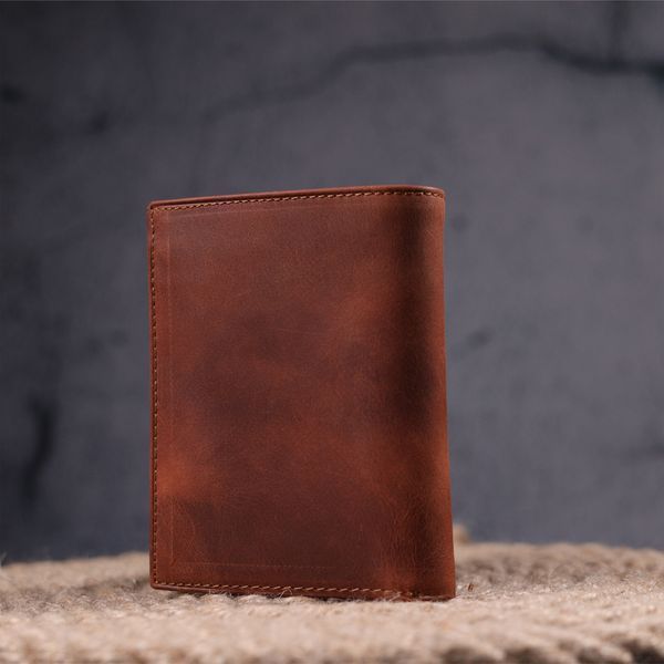 Men's vertical wallet without clasp in vintage leather KARYA 21363 Red 21363 фото