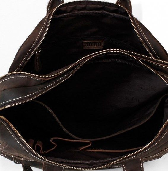 Місткий чоловічий портфель на два відділення з шкіри Коричневий Vintage 14570 фото