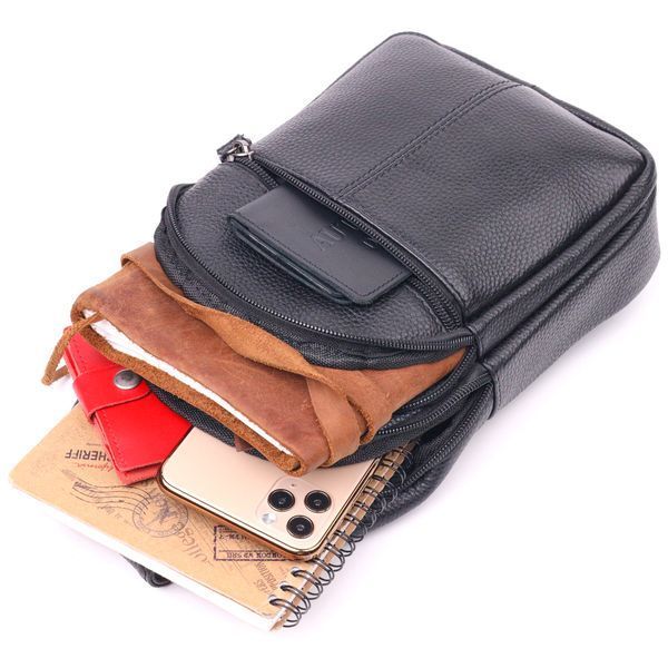 Modern men's shoulder bag made of genuine leather 21307 Vintage Black 21307 фото