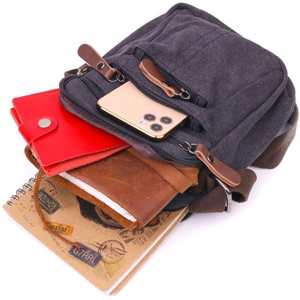 Small men's bag made of thick textile 21243 Vintage Black 21243 фото