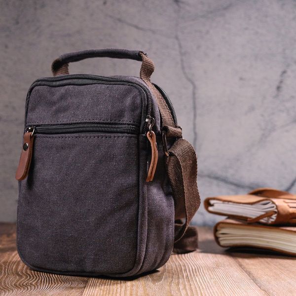 Small men's bag made of thick textile 21243 Vintage Black 21243 фото
