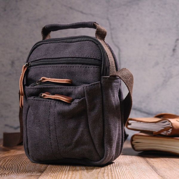 Small men's bag made of thick textile 21243 Vintage Black 21243 фото