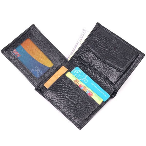 Small wallet without clasp made of genuine grain leather KARYA 21364 Black 21364 фото