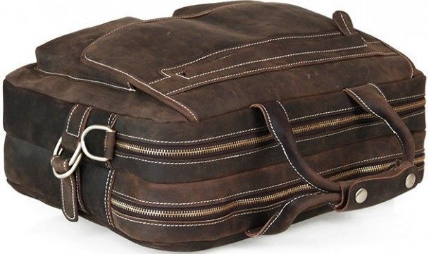 Місткий чоловічий портфель на два відділення з шкіри Коричневий Vintage 14570 фото