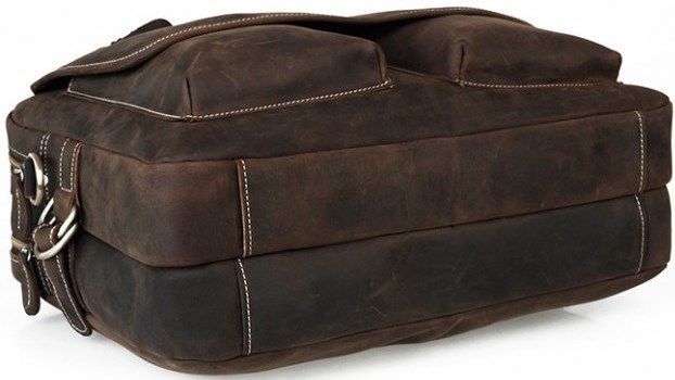 Місткий чоловічий портфель на два відділення з шкіри Коричневий Vintage 14570 фото