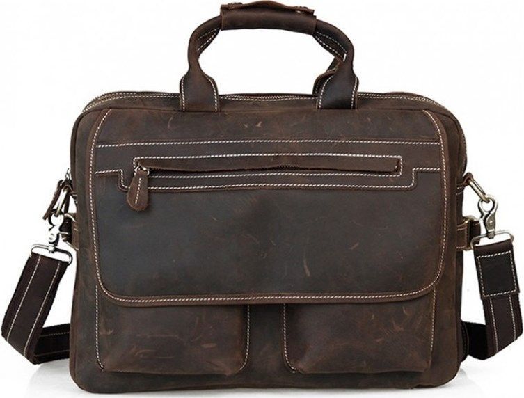 Місткий чоловічий портфель на два відділення з шкіри Коричневий Vintage 14570 фото