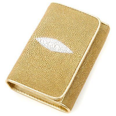 Вертикальний жіночий гаманець STINGRAY LEATHER 18639 з натуральної шкіри морського скату Золотистий 18639 фото