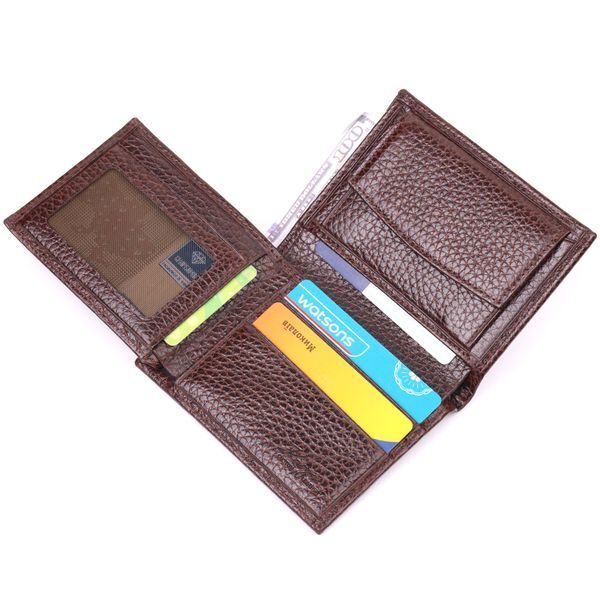 Men's wallet without clasp made of genuine grain leather KARYA 21365 Brown 21365 фото