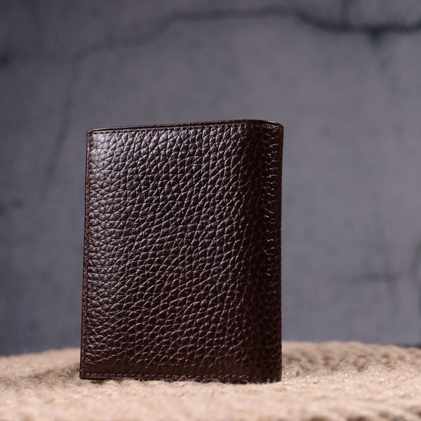 Men's wallet without clasp made of genuine grain leather KARYA 21365 Brown 21365 фото