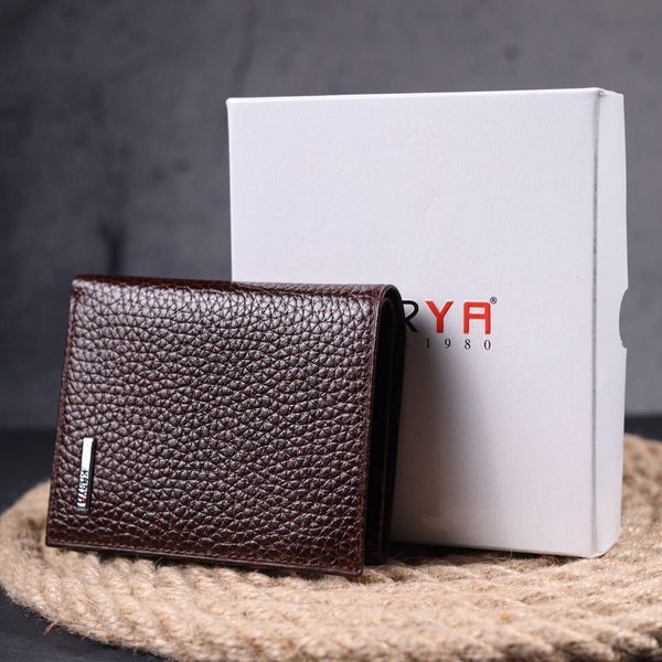 Men's wallet without clasp made of genuine grain leather KARYA 21365 Brown 21365 фото