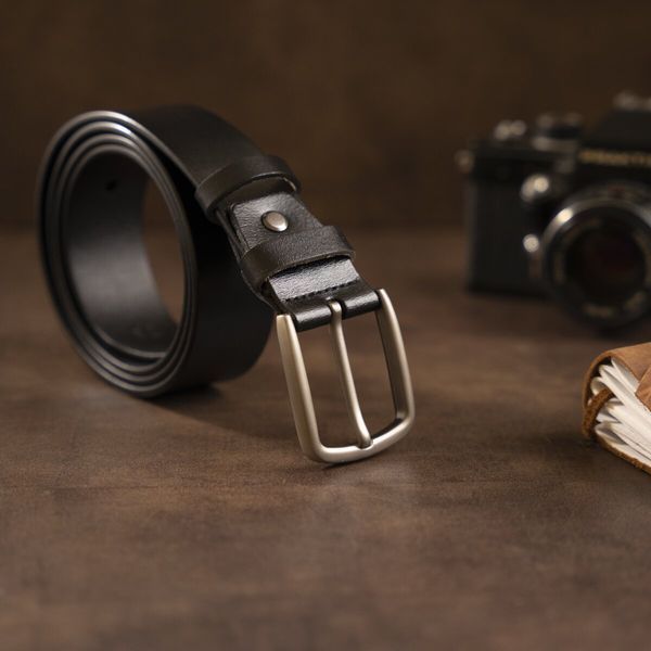 Men's belt with classic mechanical buckle Vintage 20316 Black 20316 фото