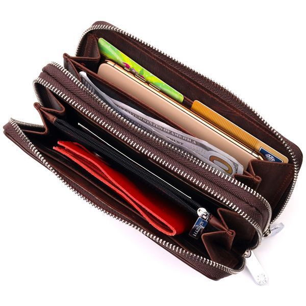 Excellent men's clutch made of vintage genuine leather KARYA 21313 Brown 21313 фото