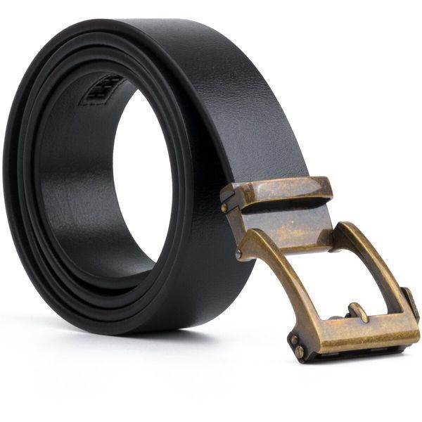 Genuine leather belt with retro brass buckle Vintage 20215 Black 20215 фото