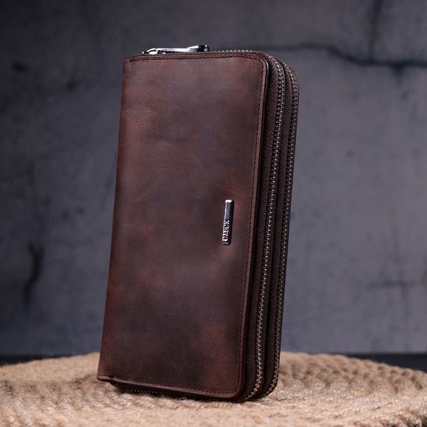 Excellent men's clutch made of vintage genuine leather KARYA 21313 Brown 21313 фото