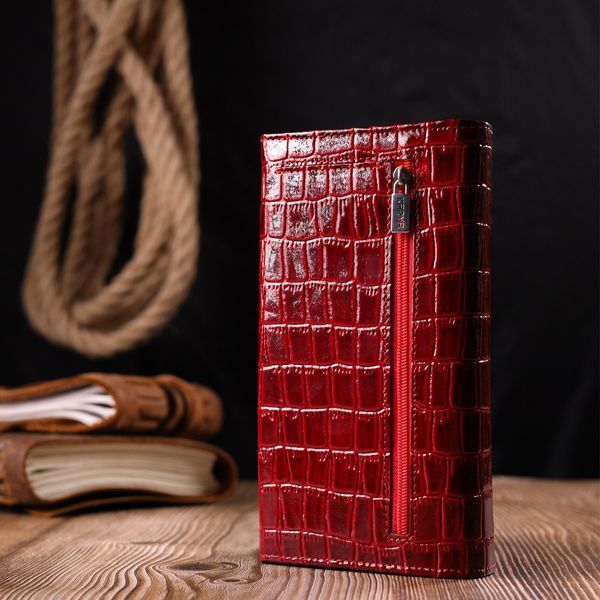 Лакированный женский кошелек из натуральной фактурной кожи под крокодила KARYA 21022 Красный 21022 фото