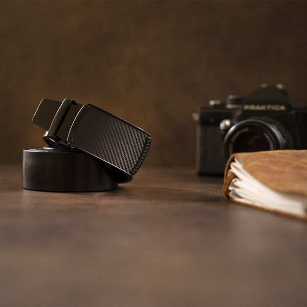 Men's leather belt with automatic mosaic buckle Vintage 20283 Black 20283 фото