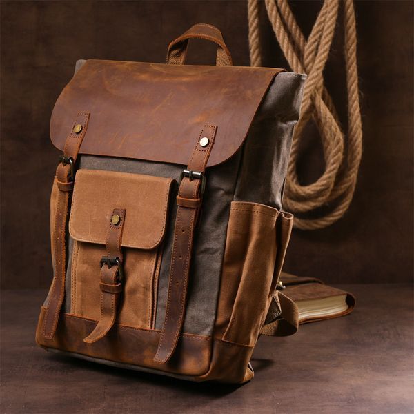 Рюкзак з бічними кишенями canvas Vintage 20112 Світло-сірий 20112 фото