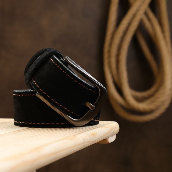 Suede fashion men's belt Vintage 20710 Black 20710 фото