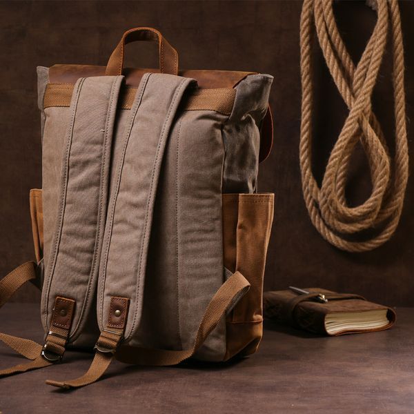 Рюкзак з бічними кишенями canvas Vintage 20112 Світло-сірий 20112 фото