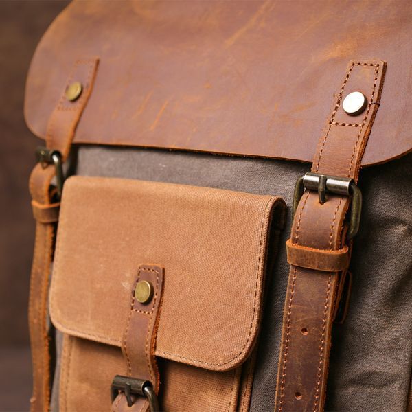 Рюкзак з бічними кишенями canvas Vintage 20112 Світло-сірий 20112 фото