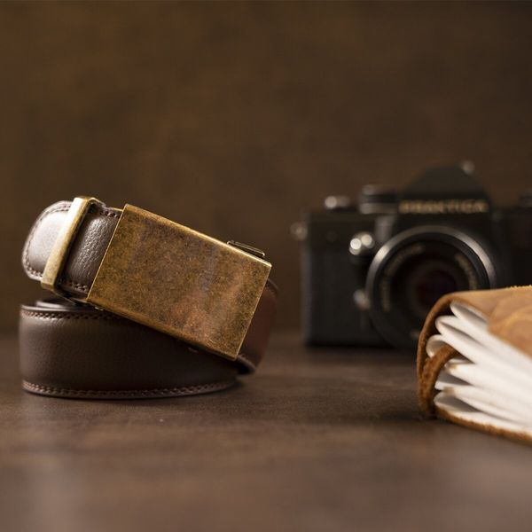 Genuine leather belt with automatic buckle brass Vintage 20309 Brown 20309 фото