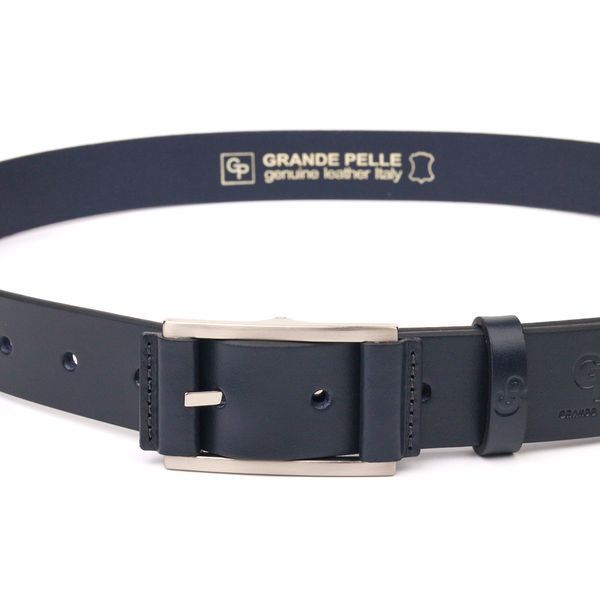 Elegant men's belt for trousers made of genuine leather Grande Pelle 21452 Blue 21452 фото