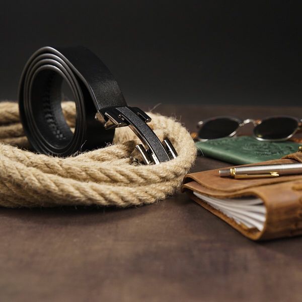 Men's belt with buckle corners Vintage 20262 Black 20262 фото