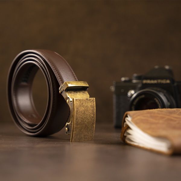 Genuine leather belt with automatic buckle brass Vintage 20309 Brown 20309 фото