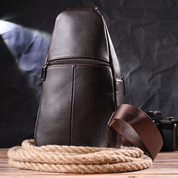 Men's sling bag made of genuine textured leather 21401 Vintage Brown 21401 фото