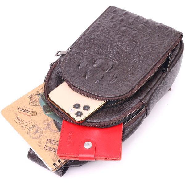 Men's sling bag made of genuine textured leather 21401 Vintage Brown 21401 фото