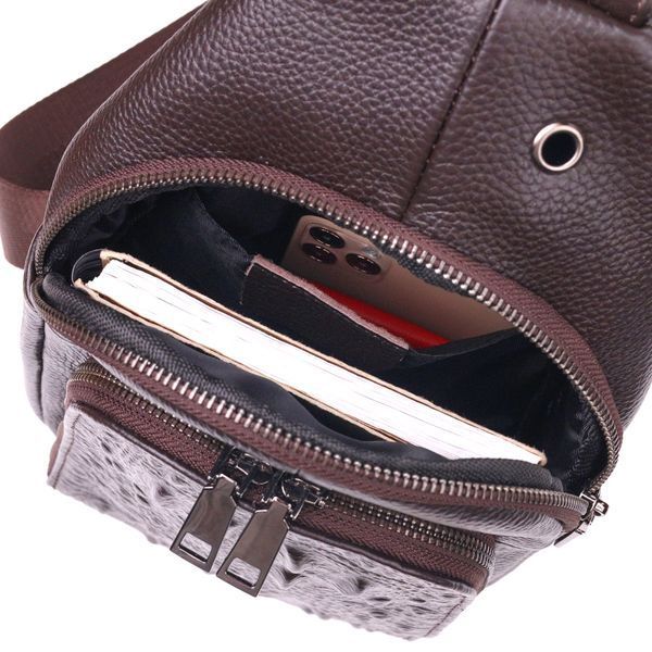Men's sling bag made of genuine textured leather 21401 Vintage Brown 21401 фото